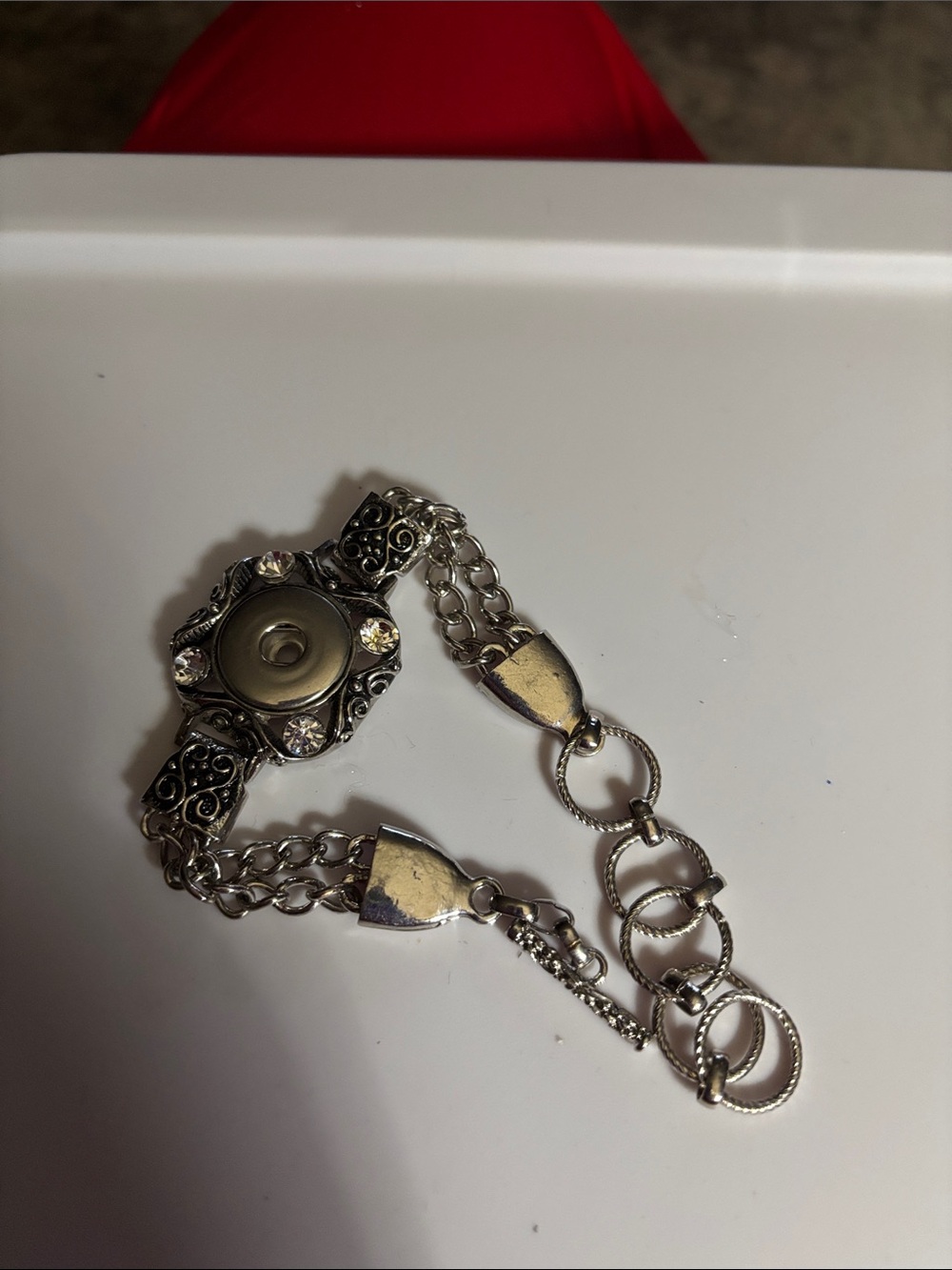 Silver-Tone Decorative Snap Button Bracelet - Silver